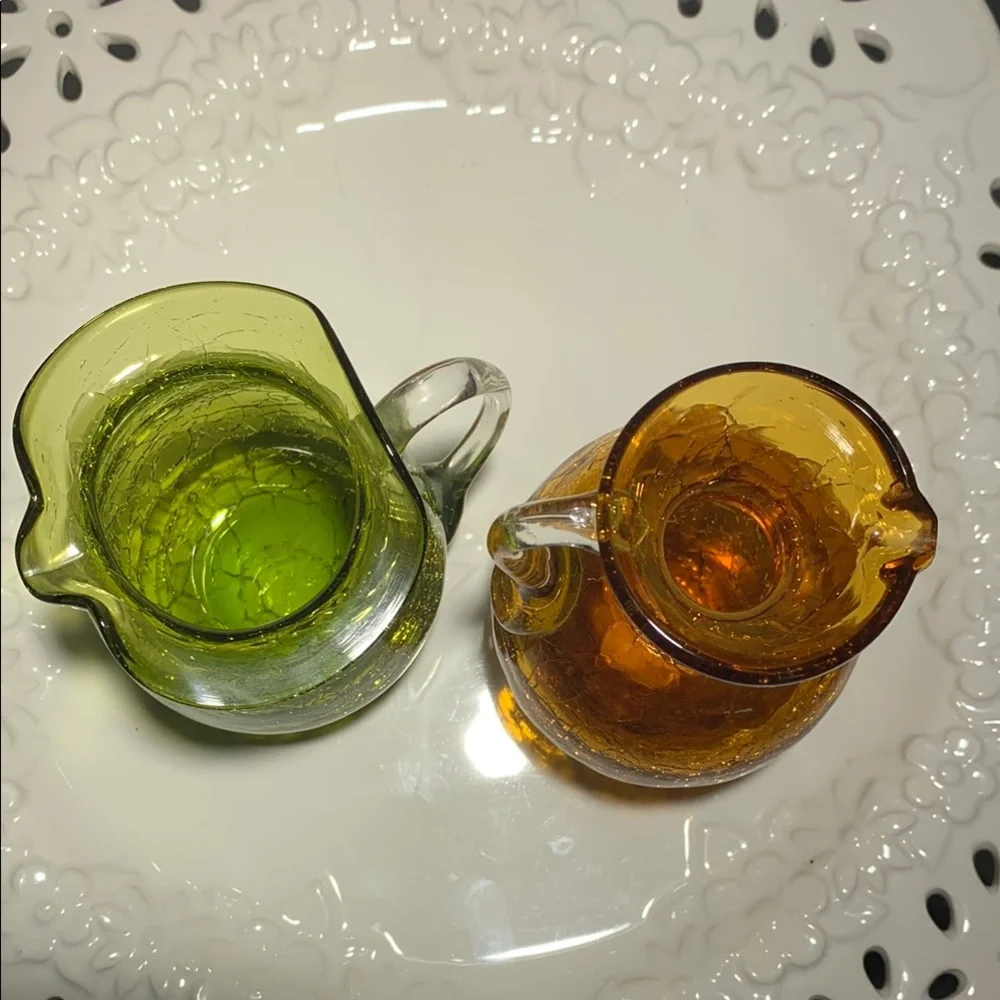Crackle Glass Olive and Orange MINI Accent Decor VINTAGE - Picture 4 of 8